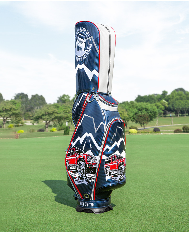 Túi golf PGM da pha lê thêu chống nước, nhẹ, đựng 13 gậy — Đen đỏ-đầu lâu, Xe đạp leo núi màu xanh trắng chi tiết 5