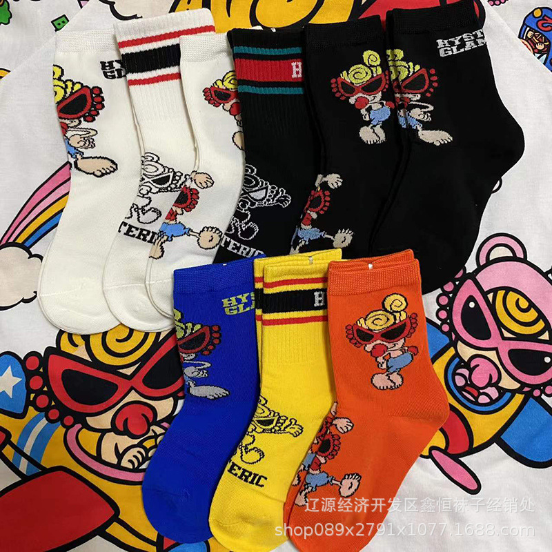 Clearance black Super nipple children's mid-calf socks Japanese new cartoon combed cotton men and women baby High-calf fashion socks