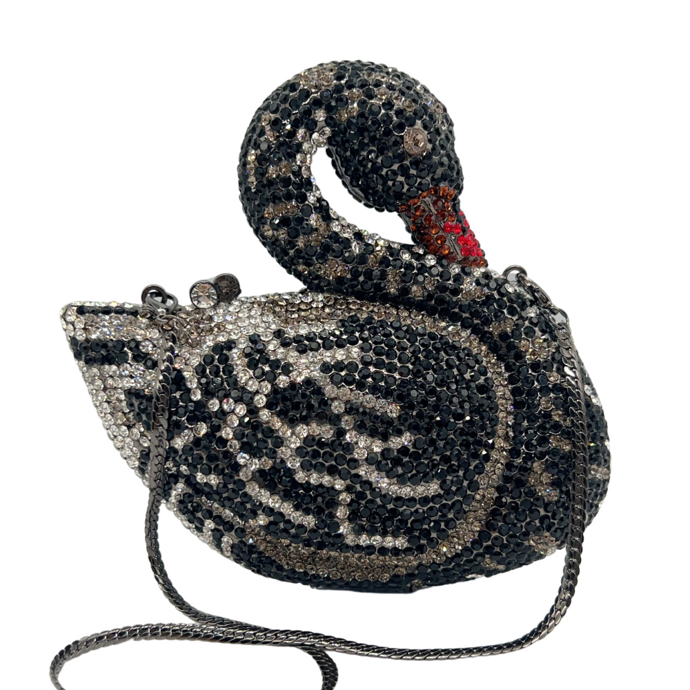 Túi clutch dạ hội đính đá pha lê hình thiên nga cao cấp — Màu hồng, Màu đen, vàng sâm banh, Màu bạc chi tiết 9