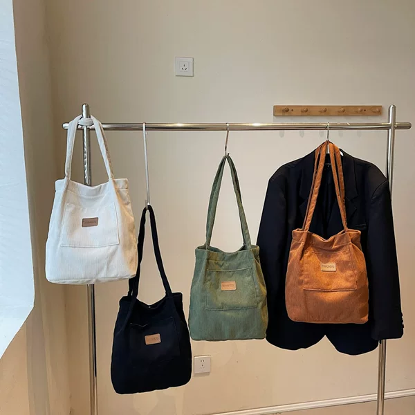 New Corduroy Women's Portable Tote Bag Large Capacity Stylist Cute Student Tutor Shoulder Bag Soft Girl's Bag