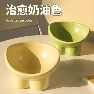 Cat Bowl, Large-Capacity Cat Food Bowl, High-Legged Neck Protector, Eating and Drinking Rice Bowl, Dog Bowl, Anti-Knock over Cream-Colored Slanted Bowl