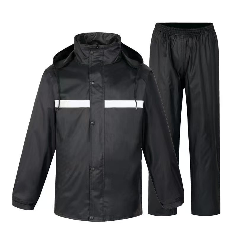 跨境雨衣套装户外 通勤工地市政骑行分体式雨衣 Raincoat-Black