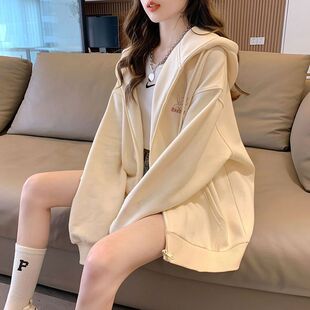 Autumn and Winter New Korean Style Women's Sweatshirt Fashionable Large Size Hooded Zipper Fleece-Lined Thickened Student Top Long-Sleeved Coat Trendy