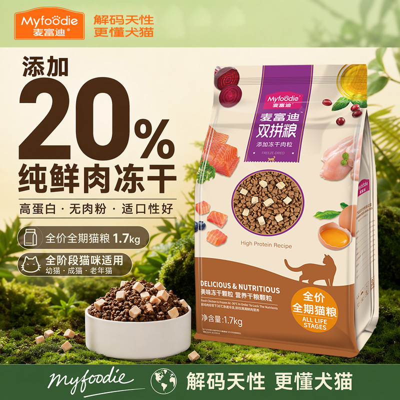 Cat Food Mcfoody Freeze-Dried Double Fresh Meat Freeze-Dried Pet General Cat Food Adult Cat Food Freeze-Dried Food Manufacturers Can Wholesale