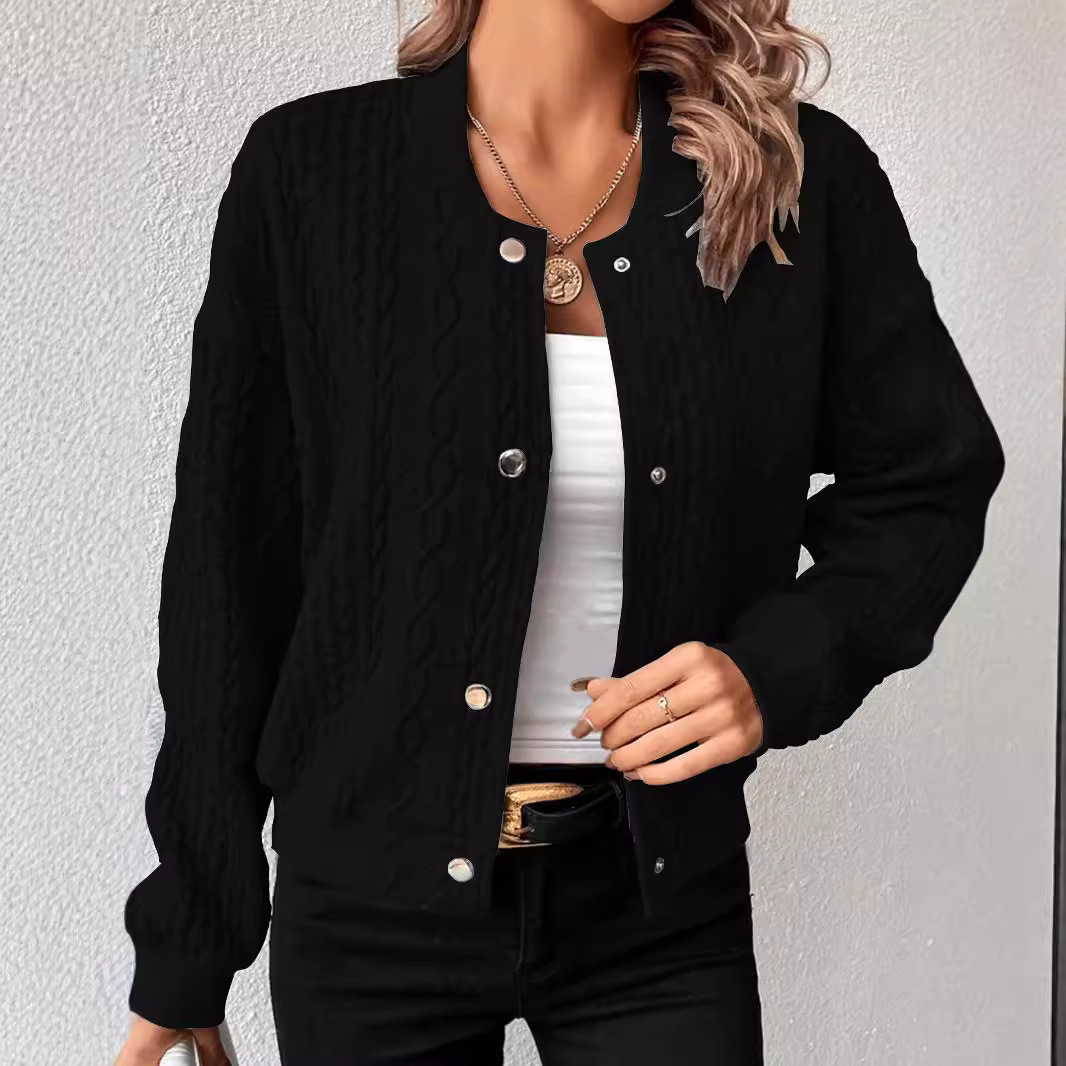 Women's Stylish Jacket With Stand Collar And Button-up Detail_voghion.com