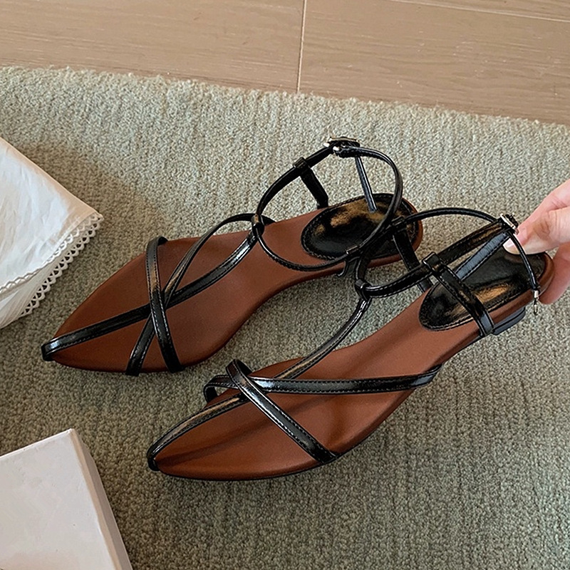 In Stock~ French-Style Stunning Sandals for Women, Summer 2026 New Model, Single Strap, Low Wedge Heel, Pointed Toe, Open Toe