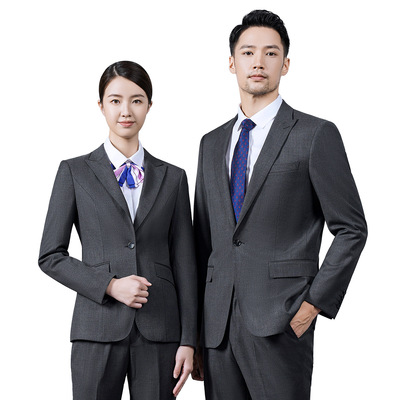 女式西装男女同款西装套装灰色西服政府银行职业装白领工作服外套