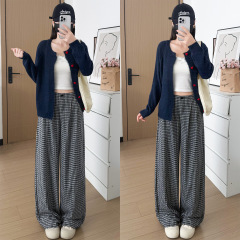 黑白色格子裤子女2025新款秋季宽松垂感休闲慵懒小个子直筒阔腿裤