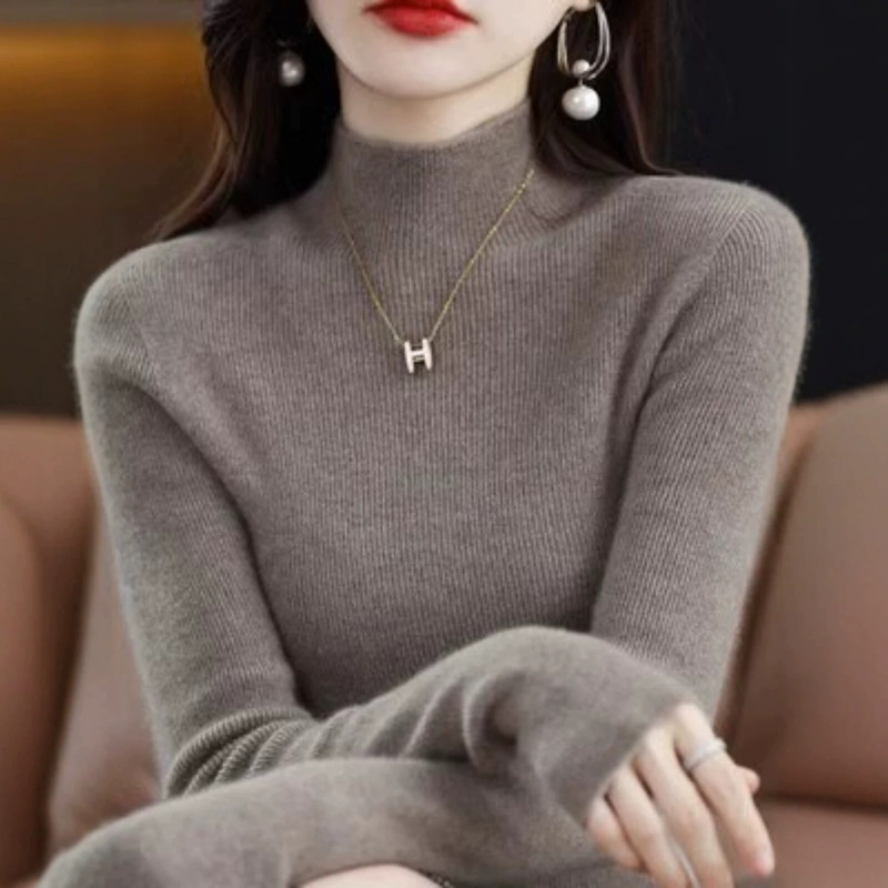 2026 Fall/Winter New Knit Sweater for Women, Slim Fit, Half High Collar, Short Base Layer Sweater, Trendy 2026 Fall/Winter New Knit Sweater for Women, Slim Fit, Half High Collar, Short Base Layer Sweater, Trendy