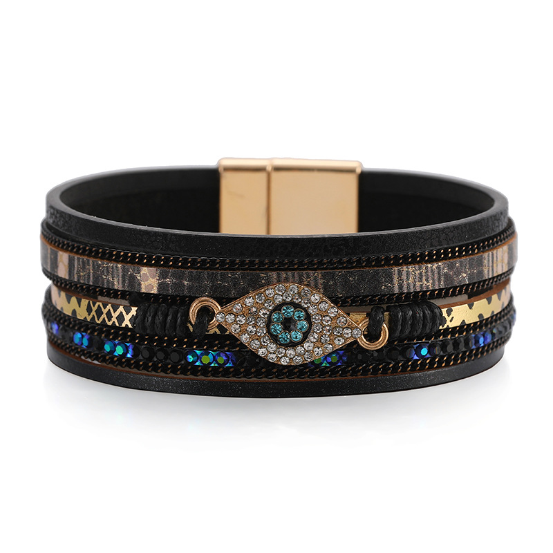 Ethnic Style Devilu0027S Eye Pu Leather Braid Rhinestones Womenu0027S Bracelets