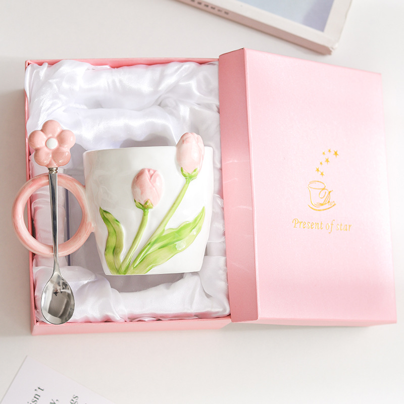 Tulip pink+flower spoon (pink gift box)