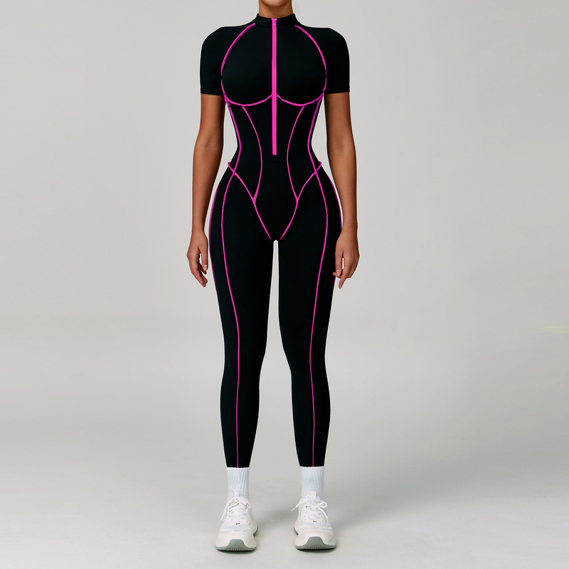 Zechuang 新しいコントラストカラーヨガフィットネス服中空バックタイトなジャンプスーツランニングスポーツヨガ服女性 9322|undefined
