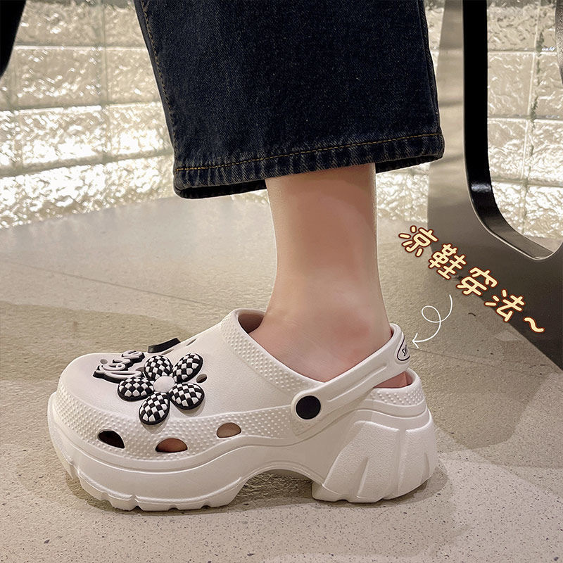 New hole shoes wholesale Women's toe-wrapped shoes seaside holiday outdoor wear EVA Internet celebrity platform high heel sandals