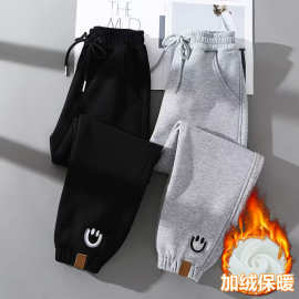中大男女童加绒加厚洋气裤子秋冬新款百搭保暖休闲运动束脚哈伦裤