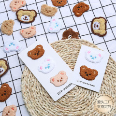 かわいいクマの頭の形をしたタオル刺繍ワッペン、服の装飾、バッグ、スマホケース用、粘着式刺繍パッチ