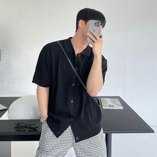 Knitted Polo Shirt Men's Short-sleeved High-end Cardigan Top Korean Breathable Casual Youth Simple All-match Clothes