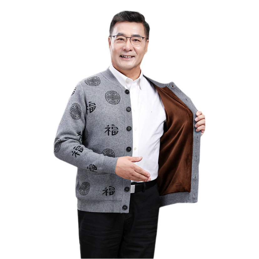 Шерстяные свитера для людей среднего и пожилого возраста, свитера для родителей, парные куртки, кардиганы, вязаные свитера с символикой счастья, на флисовой подкладке, в стиле для мамы