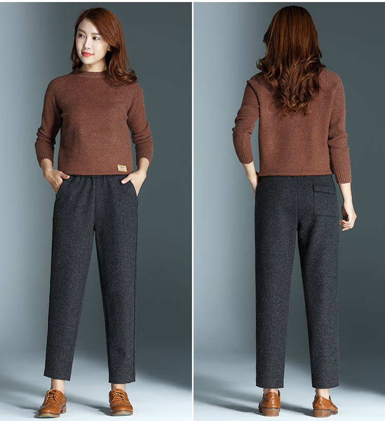 Quần culottes nữ ống rộng cạp cao dáng suông chất len mềm mại — Màu đen chi tiết 23