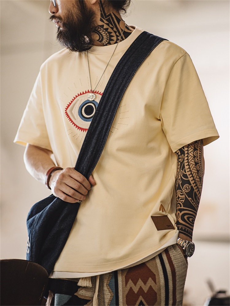 Retro beige cotton T-shirt