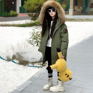 Children's Down Jacket for Boys and Girls Western Style Mid-length Thickened Big Children's New Winter Wool Collar Long Coat