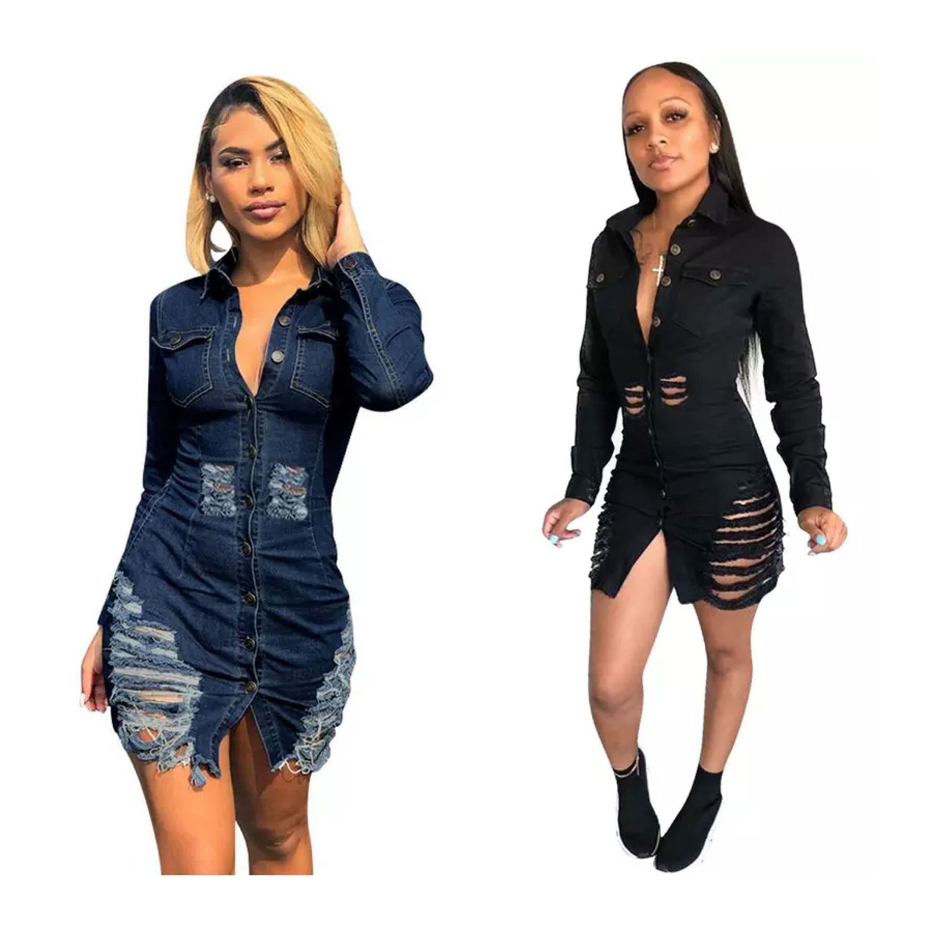 Denim elastic denim dress