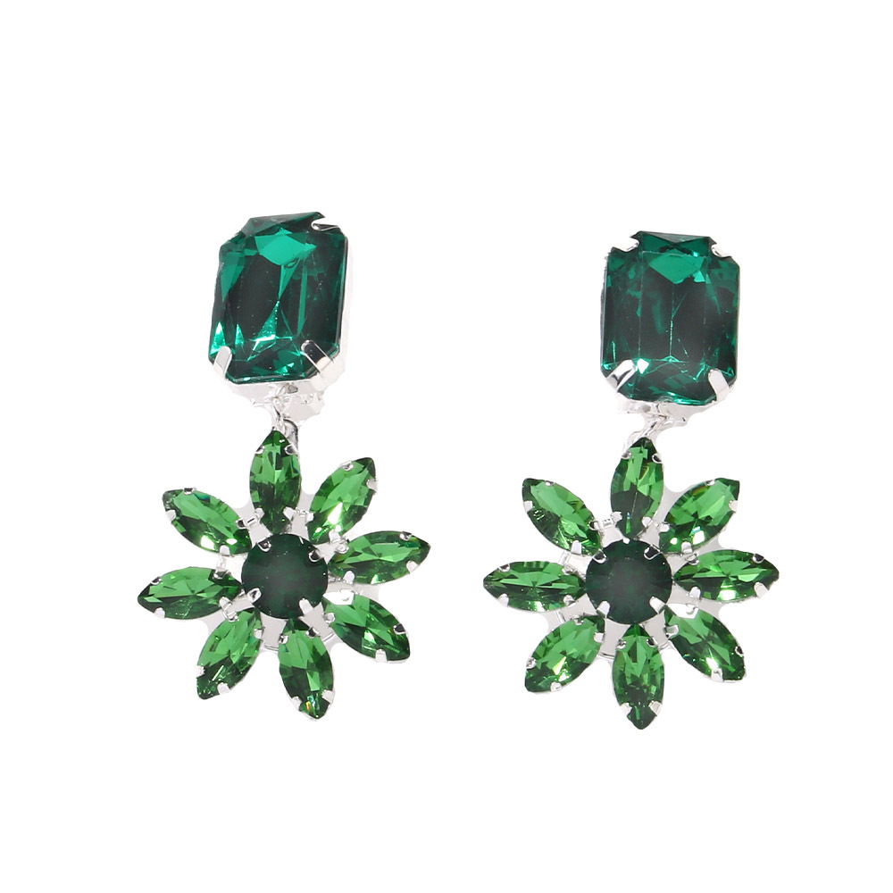 Europa y los Estados Unidos lujosos esmeralda flor de auriculares sin agujeros de orejas pendientes de diamante de alta calidad accesorios pendientes de mujer