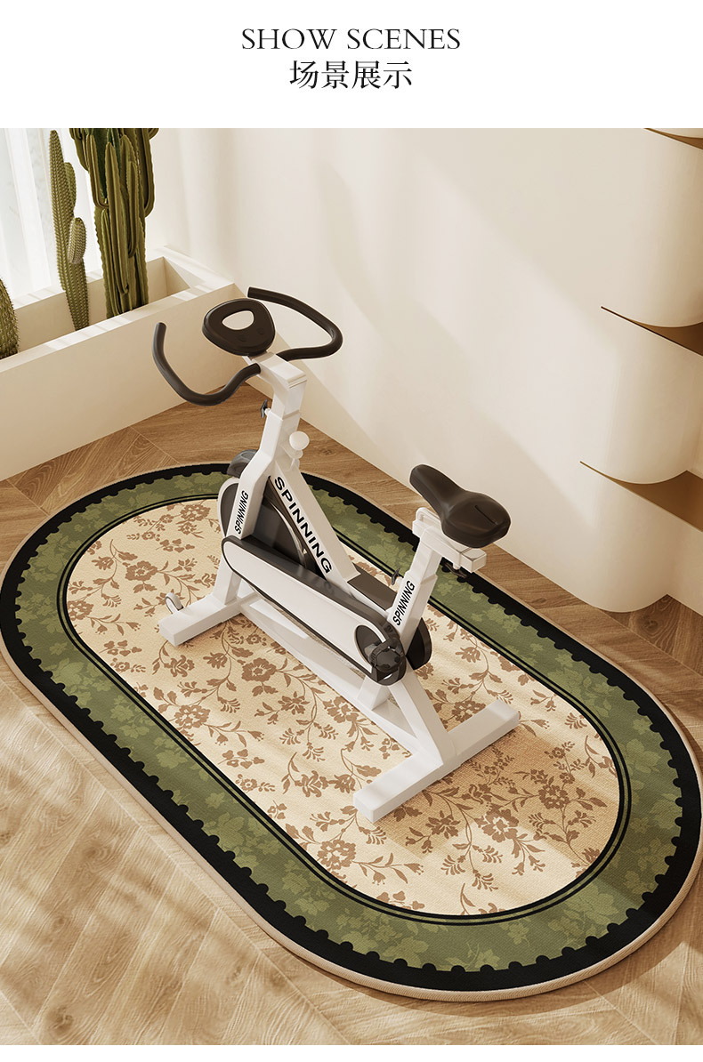 American retro style exercise bike floor mat, soundproof, non-slip, elliptical shock-absorbing carpet, home treadmill silent fitness mat