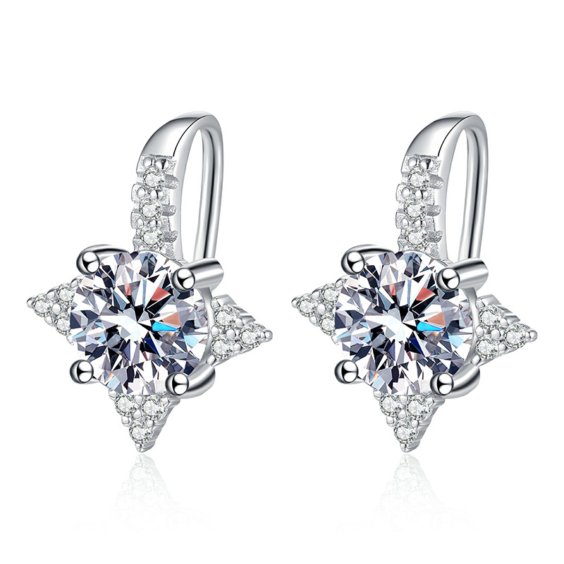 S925 pendientes de plata de ley pendientes de moissanite Luz de lujo temperamento ocho Awn estrella oreja gancho 1 quilate D color moissanite pendientes