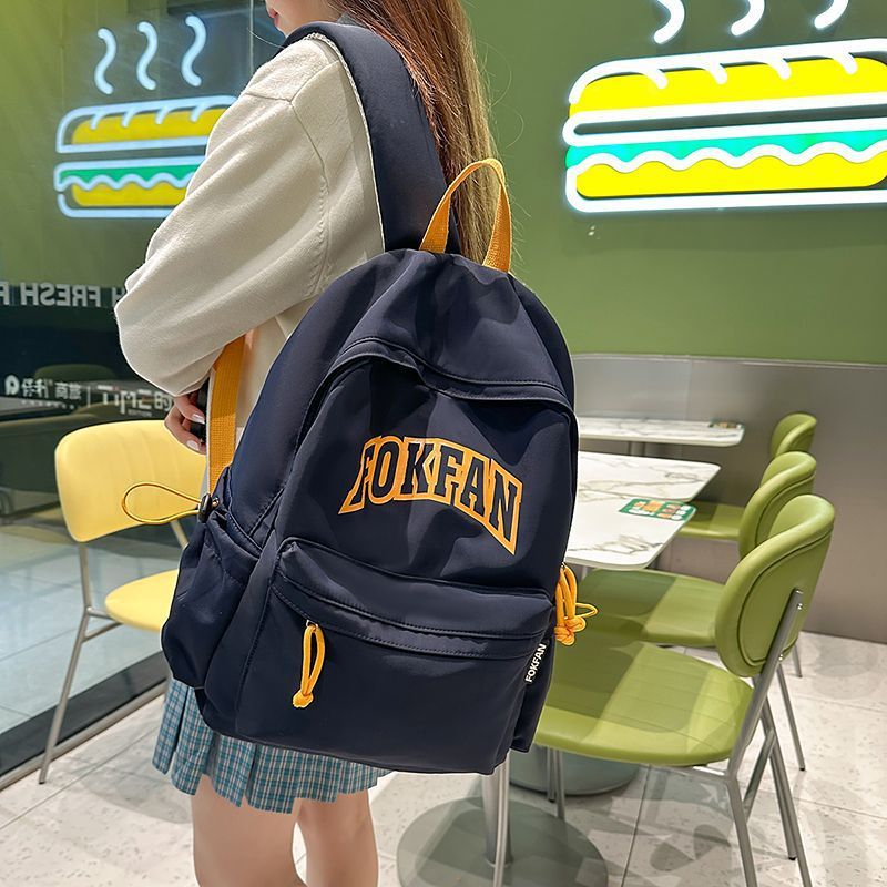 日系双肩包学生简约休闲书包百搭大容量大学生初中生轻便背包黑色