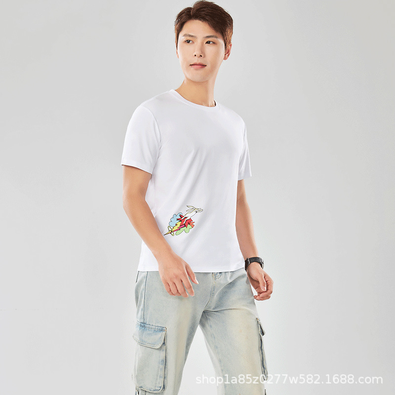 Nueva camiseta con sensación de hielo para hombre de manga corta Solona camisa cultural letra camisa publicitaria suelta cuello redondo ropa de trabajo impresión al por mayor