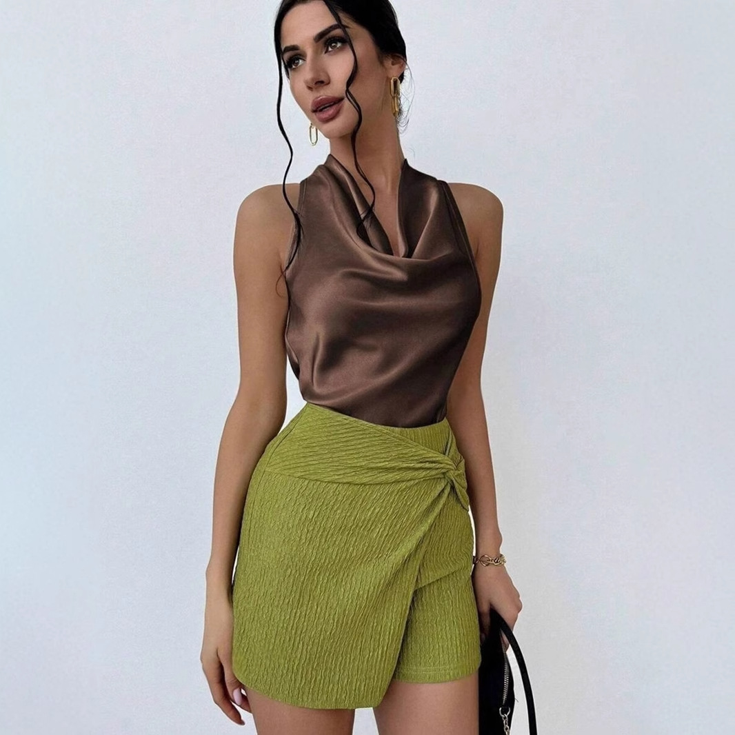 Sexy ärmellose Satinbluse für Damen – Frühling/Sommer-Stil, Business- und Freizeitkleidung für Damen_voghion.com