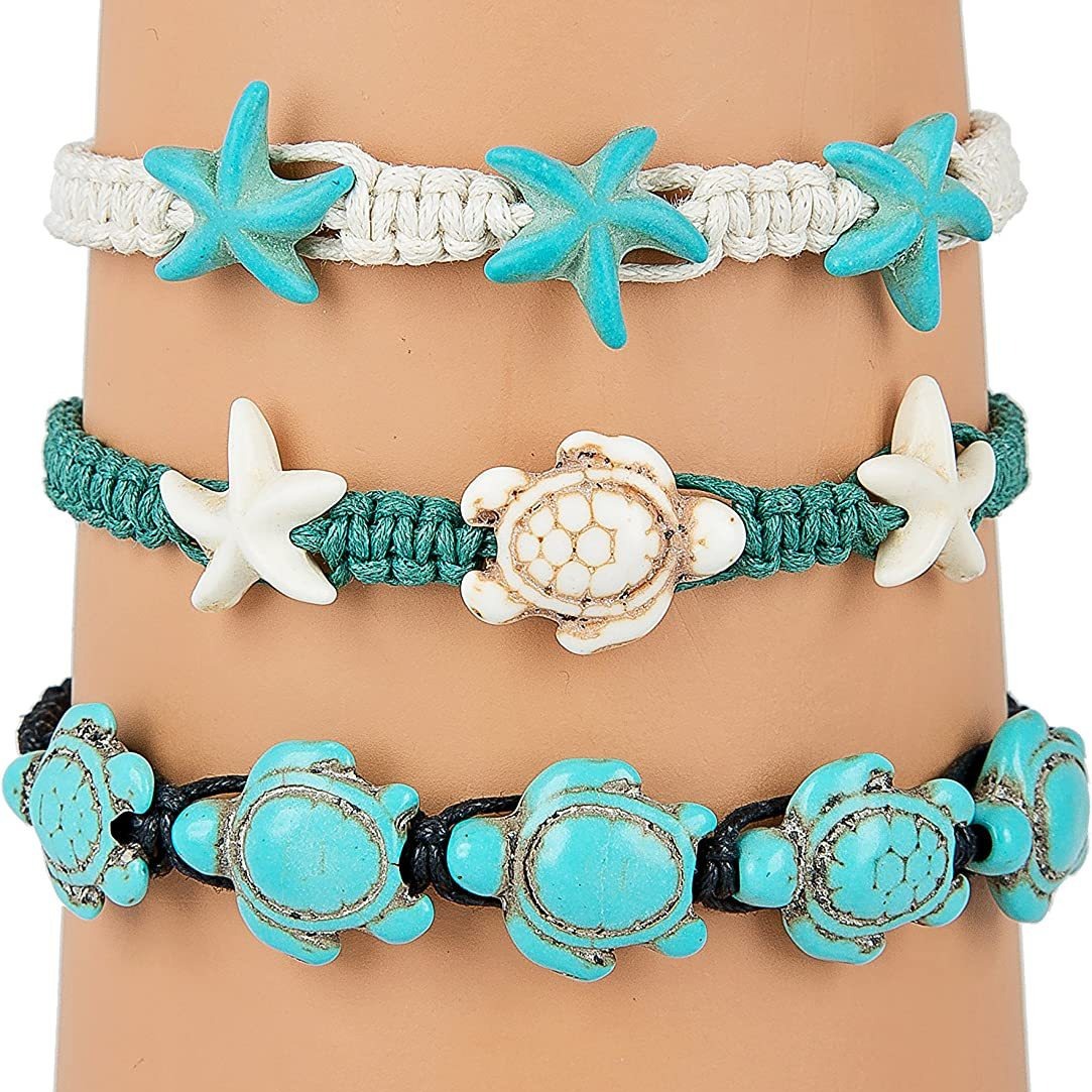 Women's Summer Turquoise Starfish Turtle Bohemian Beach Woven Bracelet_voghion.com