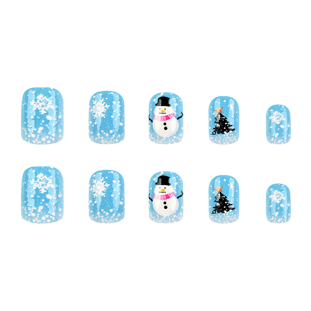 Navidad 3D estereoscópica de vestir uñas de nieve, copo de nieve, árbol de Navidad uña falsa 24 piezas al por mayor transfronterizas de uñas image 5