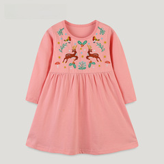 23秋季新品女童連衣裙長袖針織棉拼接童裙卡通圓領刺繡公主裙