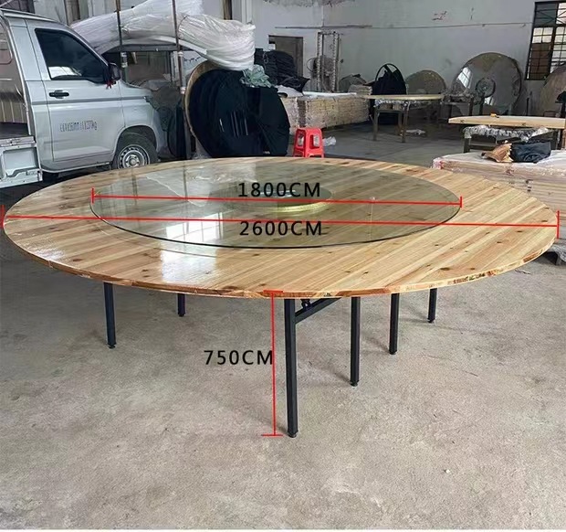Fábrica directa de hoteles de madera maciza doméstica mesa redonda 10 personas 15 personas 20 personas sala de baile plegable mesa de comedor redonda gira