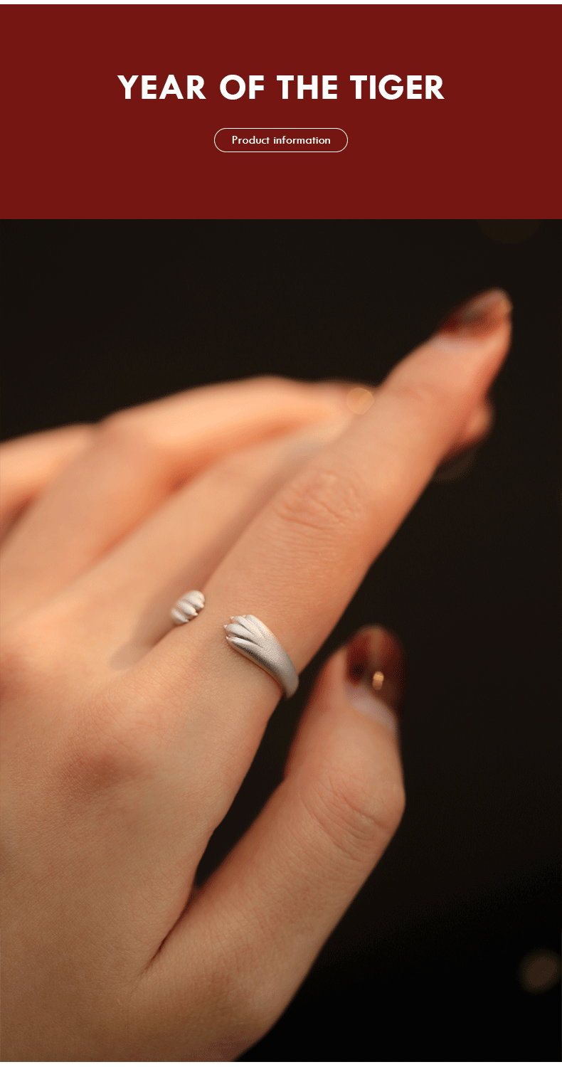 Zodiac Tiger Ring For Women Silver Plated Minimalist Index Finger_voghion.com