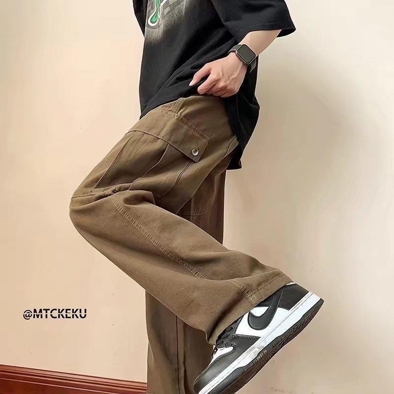 Primavera y otoño estilo japonés gran bolsillo overoles de moda Pantalones casuales ins High Street retro color sólido hombres y mujeres sueltan pierna ancha