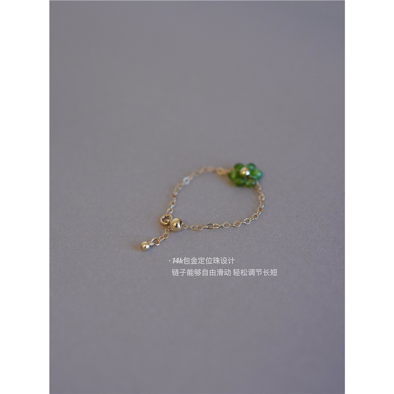 「绿野仙踪」仿天然石绿磷灰戒指金色手工指环小众设计可调节女款|undefined