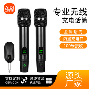 Wireless Microphone Charging Microphone One-To-Two Professional Outdoor Stage Audio Home Live Broadcast Sound Card Singing Microphone