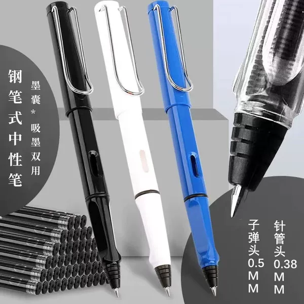 Direct Liquid Bullet Needle Tip Rollerball Pen, Dual-Use for Ink Absorption and Ink Cartridge Replacement, Black Gel Ink 0.5mm, Student Posture-Correcting Fountain Pen