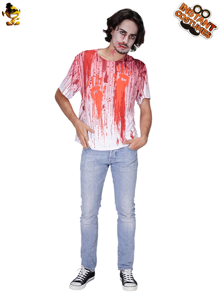 Halloween fantasma Festival de los hombres adultos horror mancha de sangre camiseta Zombie juego de rol etapa fiesta traje COSPLAY image 3