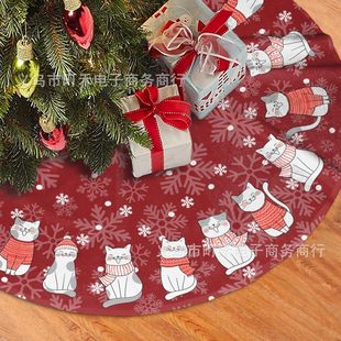 New Amazon Cross Border Christmas Tree Dress Decorative Floor Mat Cute Red Black Kitten Christmas Tree Dress