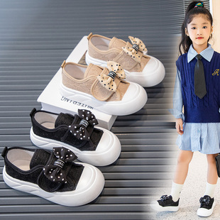 Girls' Sneakers with Bowknot, Shallow Design, School Style, Suitable for Little Girls' Performances and Dancing, for Older Children, Spring and Autumn, Single Shoe for Children