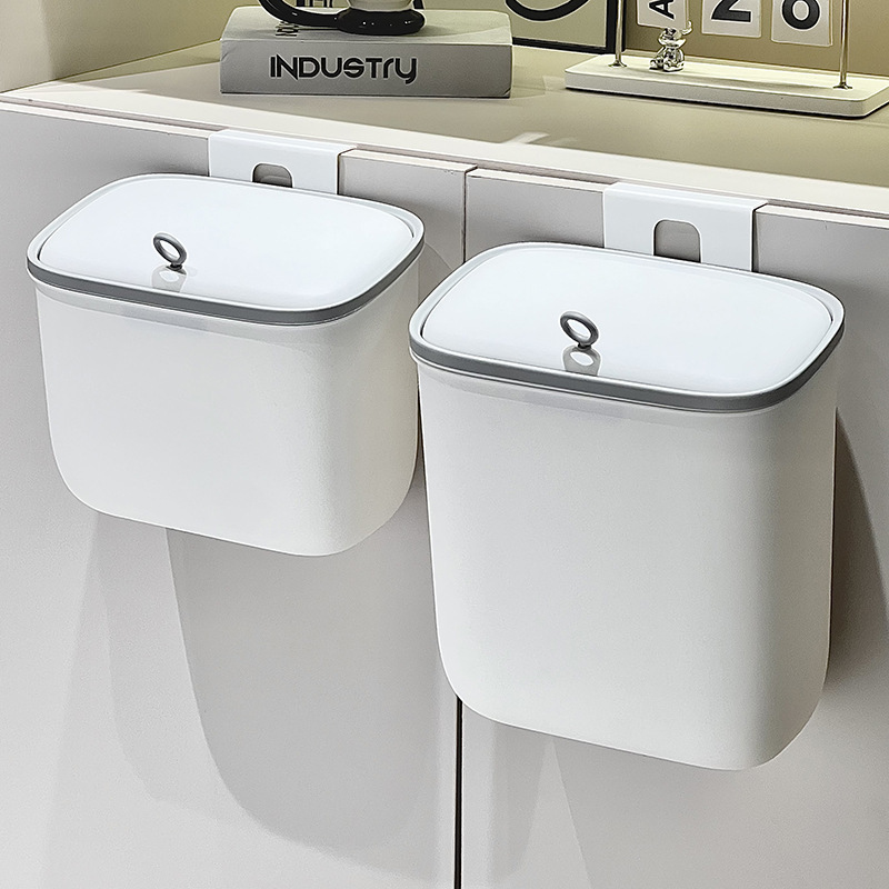 Large-capacity wall-mounted kitchen trash can, new design with lid, odor-proof, and eliminates the need to bend over; suitable for use in the kitchen, bathroom, or toilet Large-capacity wall-mounted kitchen trash can, new design with lid, odor-proof, and eliminates the need to bend over; suitable for use in the kitchen, bathroom, or toilet