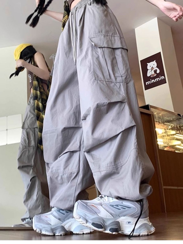 美式阔腿伞兵工装裤男女街头嘻哈宽松潮流中性风高街休闲运动长裤|undefined