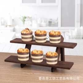 木制多层纸杯蛋糕架实木碳化桌面香水饰品陈列架摆地摊耳钉首饰架
