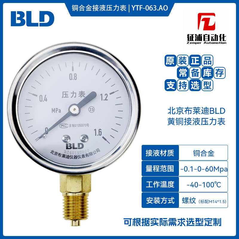 YTF-063.AO防腐压力表精度2.5级铜合金接液IP65布莱迪BLD代理包邮