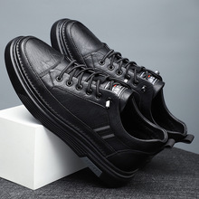 皮鞋男款夏季真皮潮流软底男士休闲鞋子潮鞋百搭板鞋跨境一件代发