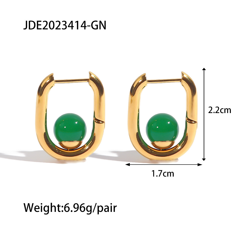 Fashion U Shape Stainless Steel Plating Inlay Artificial Gemstones Earrings 1 Pair display picture 5