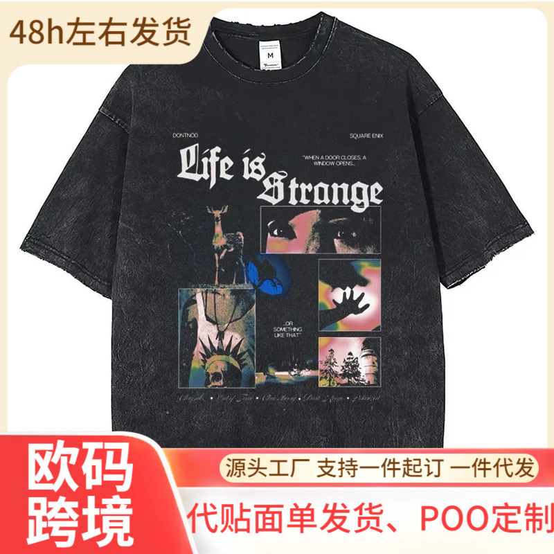 Life Is Strange Cotton T-Shirt Short Sleeve Men's T-Shirt Washed Retro Hip-Hop Streetwear Clothing